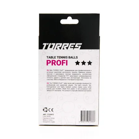 Мяч для наст. тенниса TORRES Profi 3*, TT23012, диам. 40+мм, упак. 6 шт, белый за 338.30 ₽ купить в Грозном