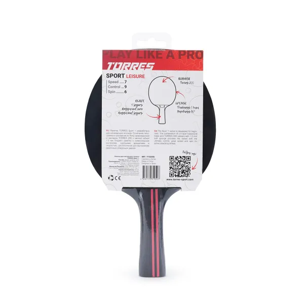 Ракетка для н/т TORRES Sport 1*, TT23005 для любителей, накладка 1,5 мм, конич. ручка за 991.10 ₽ в Грозном