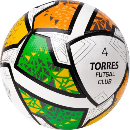 Мяч футзал. TORRES Futsal Club, FS323764, р.4, 10 пан. ПУ, 4 под. сл, гибрид. сш. бело-зел-оранж за 2&nbsp;264.40 ₽ купить в Грозном