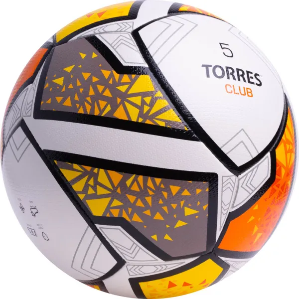 Мяч футб. TORRES Club, F323965, р.5, 10 пан., ПУ, гибрид. сшив, бел-оранж-желт за 2&nbsp;225.30 ₽ в Грозном